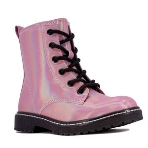 Youth Girls Sugar Chloe Iridescent Pink Lace-Up Boots Big Kids Size 3
